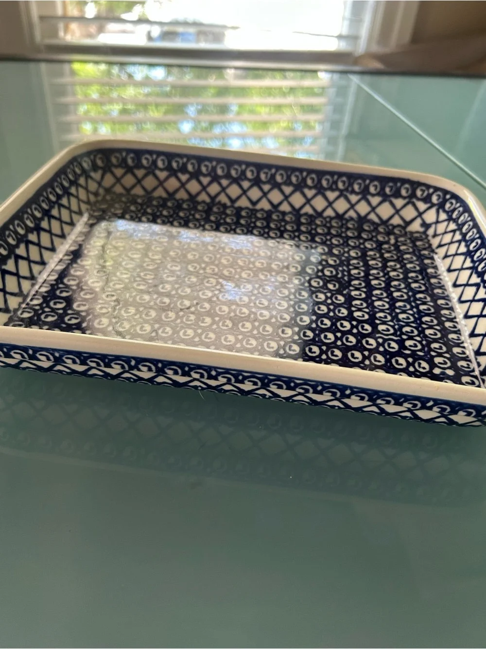 Boleslawiec Handmade Polish Pottery Blue and White Baker Dish Peacock Eye